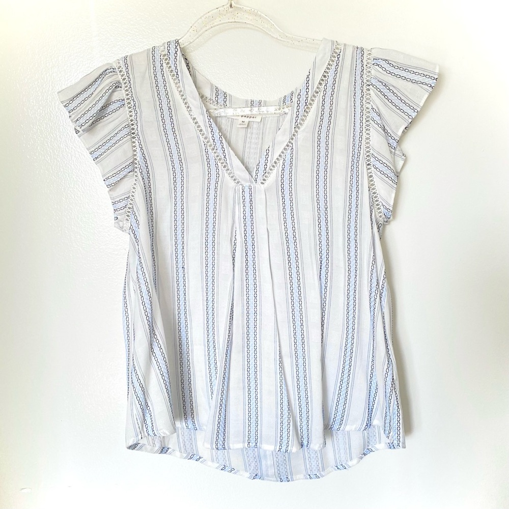 Vneck Button Back Top Blu Pepper